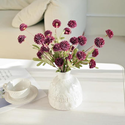 Laelfe 5Pcs Burgundy Flowers Artificial Pompon Mum, Fake Kiku Flowers Silk Small Mini Chrysanthemum Ball Faux Mum Decor for Autumn Filler DIY Bouquet Centerpieces Arrangements Shower(Burgundy)