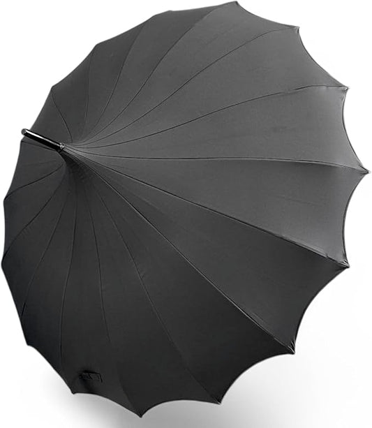 Dark Wing Auto Open Umbrella with Heart of Darkness Handle - Gothic Pagoda Top Design - 12 Rib Windproof Waterproof UV Protection - 41" Large Canopy