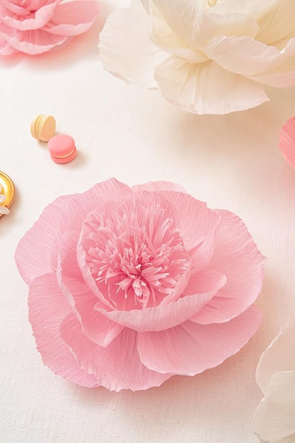 Crepe Paper Flowers Decoration for Wall, Flowers for Wedding Decor,Flower Backdrop Decor,Baby Shower,Birthday Party,Photo Backdrop,Archway Decor, Nursery Wall Decor (White+Pink ;Set/6)