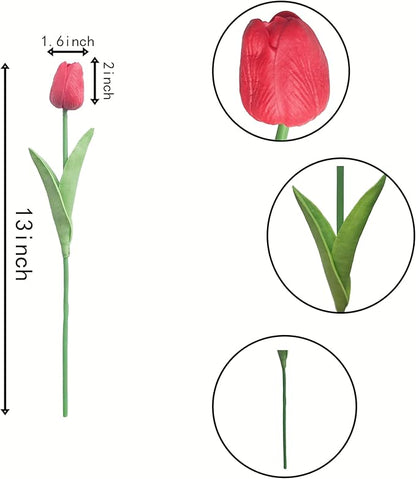 20 Pcs 13” Real Touch Red Tulips Artificial Flowers, Latex PU Fake Faux Lifelike Flowers with Stems, for Christmas Valentine's Day Mother's Day Easter Home Decor Wedding Bouquet