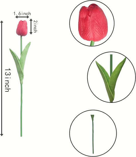 20 Pcs 13” Real Touch Red Tulips Artificial Flowers, Latex PU Fake Faux Lifelike Flowers with Stems, for Christmas Valentine's Day Mother's Day Easter Home Decor Wedding Bouquet