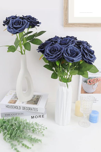 Artificial Rose Flower Navy Blue Flowers Navy Blue Roses Silk Flowers 30 pcs with Long Stem Silk Roses Bouquet for Wedding Bridal Shower Party Home Decoration