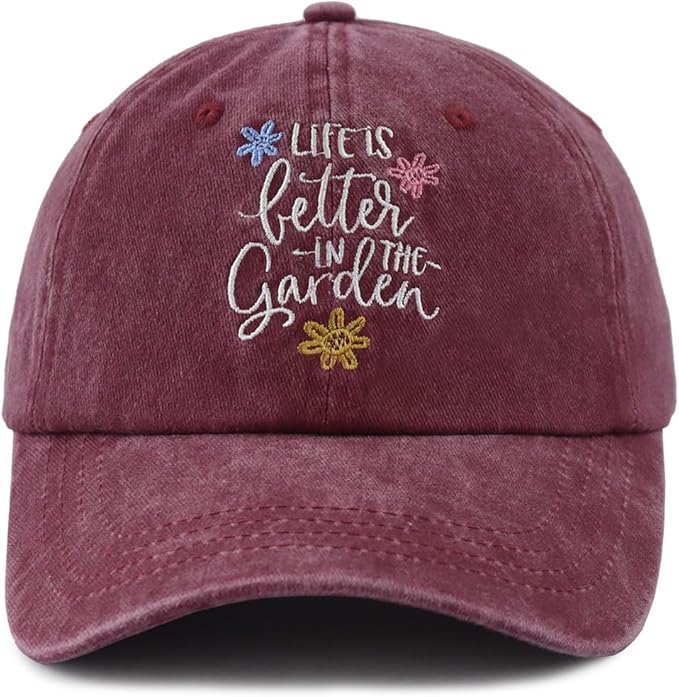 Life is Better in The Garden Hat for Women, Adjustable Embroidered Cotton Gardening Baseball Cap