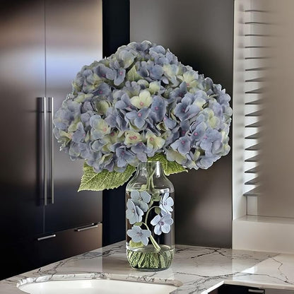 2Bouquets Artificial Fake Flowers Plants Silk Hydrangea Arrangements Wedding Bouquets Decorations Plastic Floral Home Kitchen Garden Party Festival Bar DIY (Bluish Green)