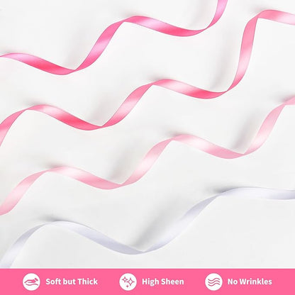 3/8 Inch Pink Satin Ribbon, 4 Rolls Total 40 Yards, Double Faced Mixed Pink Thin Ribbon for Gift Wrapping, Flower Bouquets, Crafts, Wedding Christmas Decorations