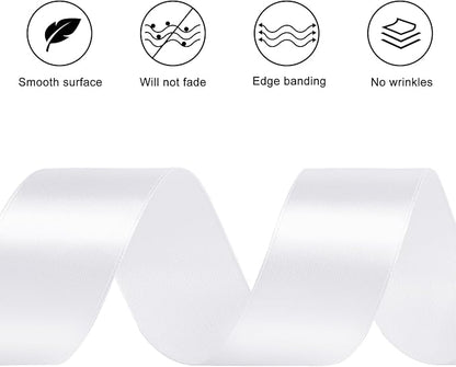 1-1/2 Inches 50 Yards White Satin Ribbon, Solid Fabric Ribbon Roll for Flower Bouquets, Gift Wrapping, Wedding, Handmade Crafts