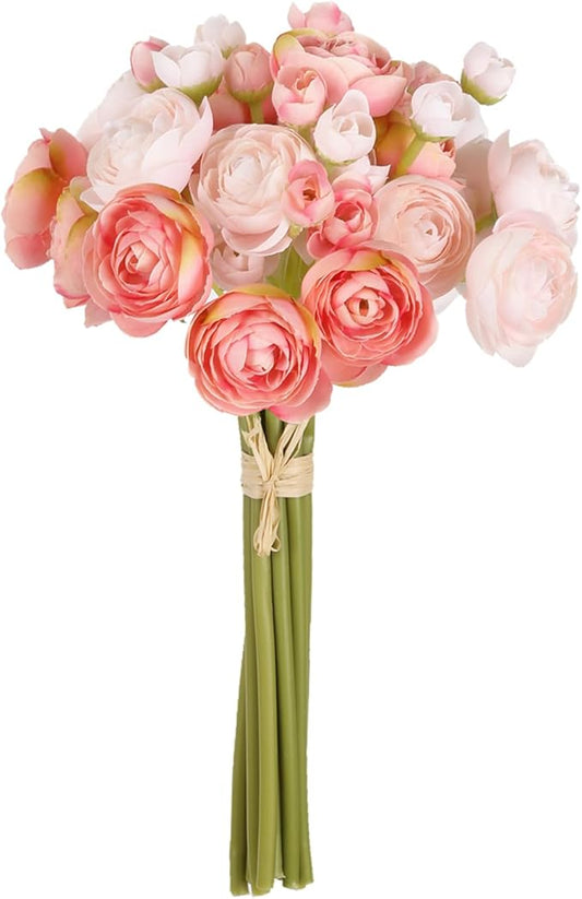 IPOPU Artificial Ranunculus Pink Silk Flowers with Stems 12PCS Mini Fake Flowers for DIY Wedding Bouquet Bridal Shower Decorations Floral Filler Flowers Centerpieces (Shade of Pink)