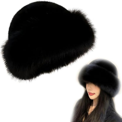 Faux Fur Bucket Hat, Winter Plush Fluffy Furry Mink Hats, Warm Thickened Fisherman Cap, Warm and Cute, Versatile for Winter - Black