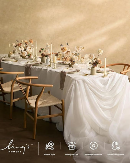 Ling's moment Weeding Arch Draping, 10Ft x 23Ft White Long Sheer Wrinkle-Free Drapes for Backdrop Curtain&Table Cloth for Birthday Party Baby Shower Photo Booth Decor