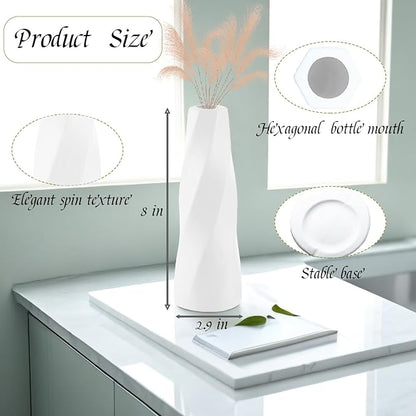 10 Pack White Vases, 8 Inch Plastic White Bud Vases Bulk for Flowers Pampas Grass, Tall Unbreakable Ceramic Look Small Plastic Flower Vases for Centerpieces Home Table Decor