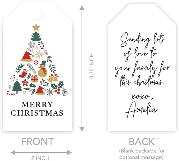 Andaz Press Christmas Holiday Season Classic Gift Tags, Merry Christmas to from Classic Favor Tags, Christmas Tree Elements Design, for Holiday Events, Parties, and Favors, 60-Pack