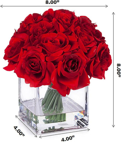 ENOVA FLORAL 18 Pieces Red Rose Artificial Flowers in Vase, Floral Arrangements Artificial with Vase and Faux Water for Wedding, Home Decor Indoor(Red)