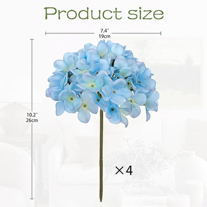 Hollyone Light Blue Silk Hydrangea Artificial Flowers Heads 7.4inch Large Fake Hydrangea 4Pcs Full Faux Flowers with Stems for Wedding Party Table Centerpieces Flower Arrangement Home Decor