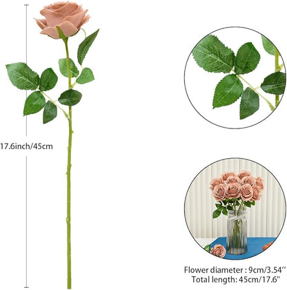 12Pcs Artificial Silk Flowers Fake Roses Flowers with Long Stems for Home Decor Wedding Baby Shower Party Centerpieces Decorations (Dusty Rose)