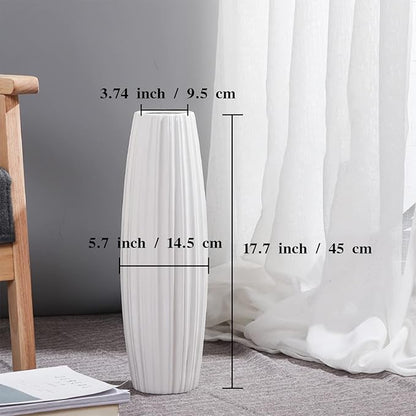 Large Floor Ceramic Vase 17.7 Inches Tall,White Modern Flower Tall Vases for Office, Home,Farmhouse,Living Room Décor,Simple Origami Design Fall Decorative Porcelain Flower Arrangement Vase Ideal Gift