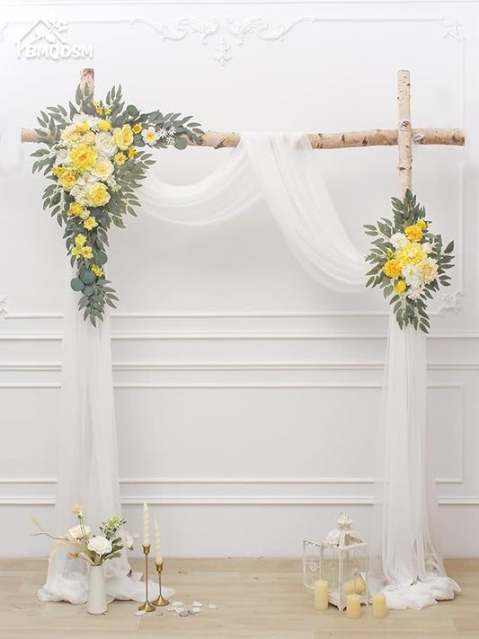 Artificial Flowers Wedding Arch Decor Arch Flowers (Set of 2) for Wedding Welcome Sign and Backdrop Decoration (Yellow)