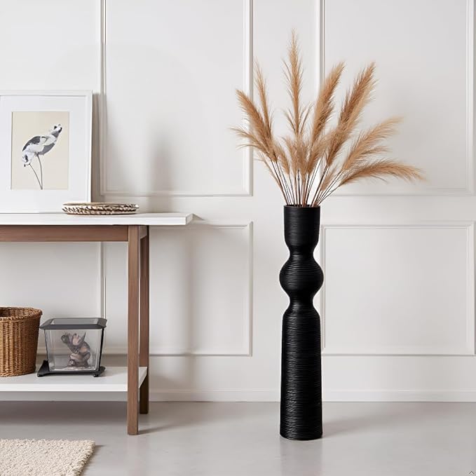 Black Floor Vase, 23.62'' Tall Vases, Ideal for Dried Flowers/Standalone Home Decor, Modern Curved Silhouette for Living Room/Entryway, Resin Tall Floor Vase