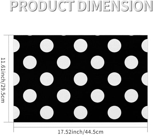 Black White Polka Dot Placemats Set of 6 PVC Vinyl Non Slip Table Mats Waterproof Heat Resistant Place Mats Washable Wipeable Dining Table Mat for Kitchen Party Farmhouse Indoor Outdoor Decorative