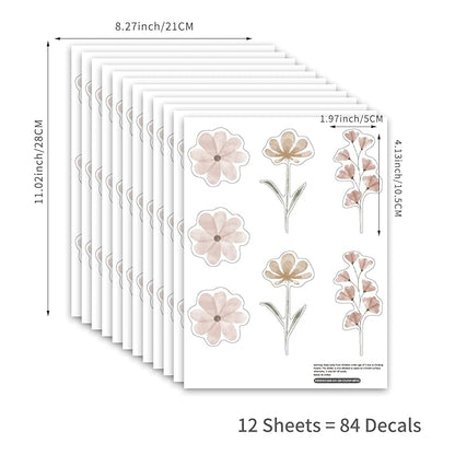 YouRfocus Daisy Wall Decals | 84 PCS Boho Flower Stickers for Girls' Rooms, Playrooms, and Nurseries | Dual Layer Print for High Coverage | Removable Peel and Stick Wall Decor (Pink-B) | 12 Sheets