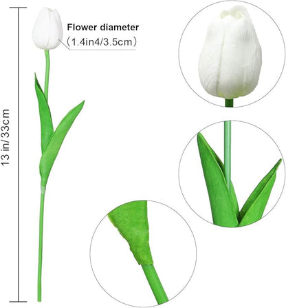 30 Pcs Fake Latex Tulips Artificial Flowers Faux Tulip Stems Real Touch Tulips for Wedding Party Home Easter Decoration (White)
