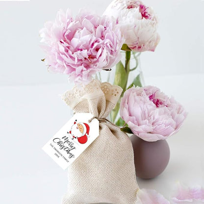 Andaz Press Personalized Christmas Holiday Season Classic Gift Tags, Merry Christmas Santa Claus with Christmas Sack Design, Custom Family Name and Year, Holiday Events, Parties, and Favors, 60-Pack