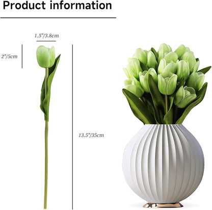 Buart Artificial Tulip in Bulk for Home Kitchen Wedding Bridal Bouquet,Fake Flowers for Valentine's Day Mother's Day Easter Table Centerpieces Decorations(Green,Real-Touch,12pcs)
