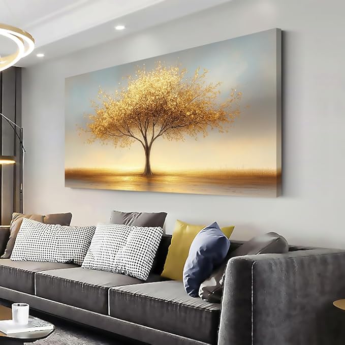 LAVIKARS Modern Tree of Life Wall Art for Living Room Office Golden Sunset Abstract Landscape Canvas Painting Prints Large Nature Artwork Home Kitchen Bedroom Decor (16x30 Inches)