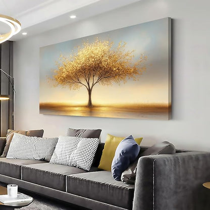 LAVIKARS Modern Tree of Life Wall Art for Living Room Office Golden Sunset Abstract Landscape Canvas Painting Prints Large Nature Artwork Home Kitchen Bedroom Decor (16x30 Inches)