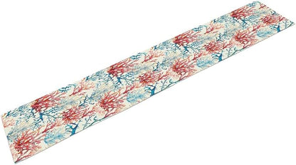 Blue Beach Table Runner, Tropical Ocean Coast Table Runner, Seashell Seasonal Nautical Restaurant Coffee Table Decorations for Home Holiday Party Indoor Outdoor 13x108 Inch
