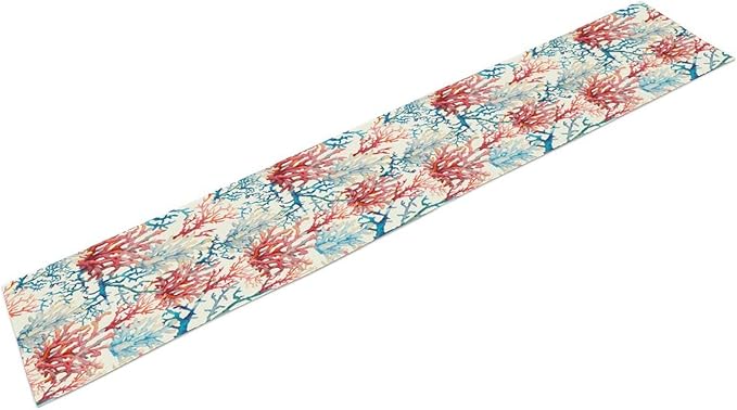 Blue Beach Table Runner, Tropical Ocean Coast Table Runner, Seashell Seasonal Nautical Restaurant Coffee Table Decorations for Home Holiday Party Indoor Outdoor 13x90 Inch