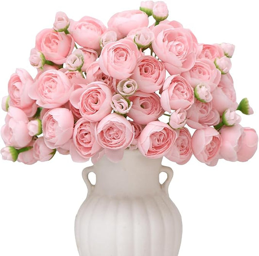 Ranunculus Artificial Flower,18 Pcs Pink Faux Silk Mini Peony Flowers Fake Peonies Wedding Flowers DIY Bouquet for Centerpieces Arrangements Bridal Shower Decorations (Pink)