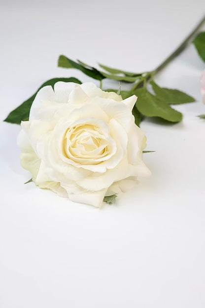 Real Touch Artificial Roses 6pcs, Floyd Roses,17.3”Faux Silk Roses Bouquet for Home Decor, Wedding Centerpieces, Romantic Gifts & Party Arrangements, Fuchsia Realistic Flowers (White)