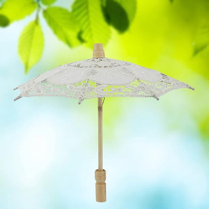 Joyzan Wedding Lace Parasol, Vintage Bride Umbrella Small Embroidery Flower White Decoration Mini Decorative Chinese Tiny Gift Lady Costume Party Romantic Photography Photo Prop Cosplay Decor 10inch