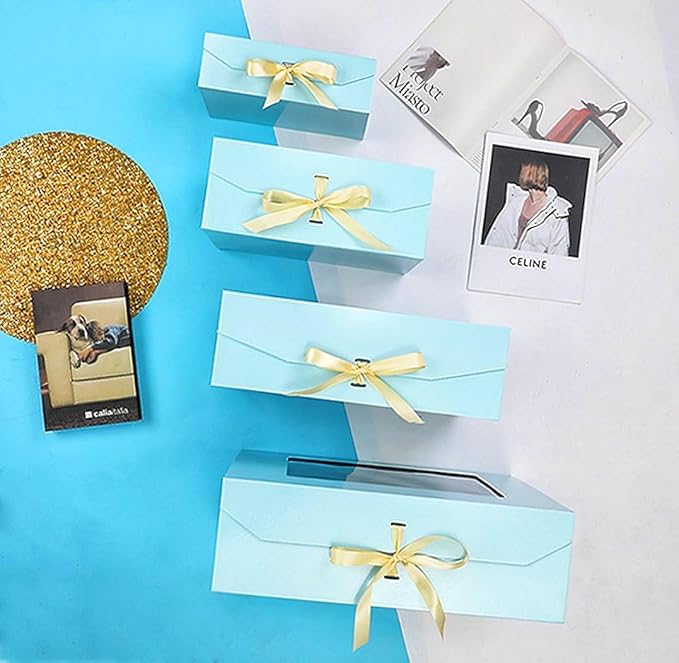 Extra Large Blue Gift Box for Presents with Ribbon 19x16x6 Inches Clear Gift Box with Window Magnetic Closure Gift Boxes with Lids