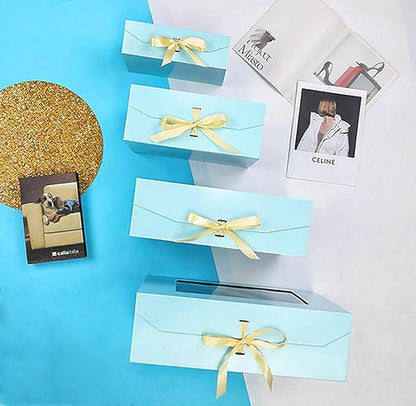 3 Pcs Blue Extra Large Gift Box for Presents with Ribbon 16.5x13x5.3 Inches Clear Gift Box with Window Magnetic Closure Gift Boxes with Lids