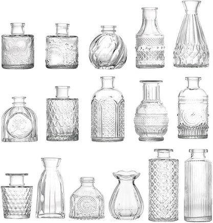 16Pcs Glass Bud Vase Set, Mini Flower Clear Vase Set Bud Vases for Wedding Centerpiece Table Decor, Vintage Small Vases for Room Home Dining Party Table Center Decor