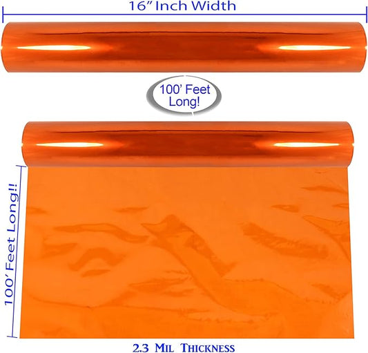 AnapoliZ Cellophane Wrap Roll Orange | 100’ Ft Long X 16” in. Wide | 2.3 Mil Thick Transparent Orange | Halloween Treats, Baskets, Cellophane Wrapping Paper | Colorful Cello, Halloween Decorations