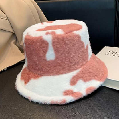 Winter Soft Faux Fur Plush Bucket Hat, Lovely Fisherman Cap, Fashion Outdoor Thick Warm Sun Cap for Women
