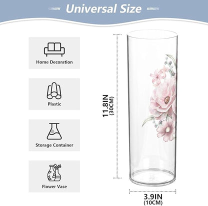 Vase Plastic Vase Elegant Cylinder Flower Vase Shatterproof Decorative Centerpiece for Home Table Office Weddings Events (11.8 x 3.9 in)