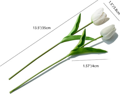 Mandy's Artificial Tulips 12 Stems White PU Faux Flowers for Thanksgiving and Christmas Decorations Wedding Home Decor 13.5 Inch