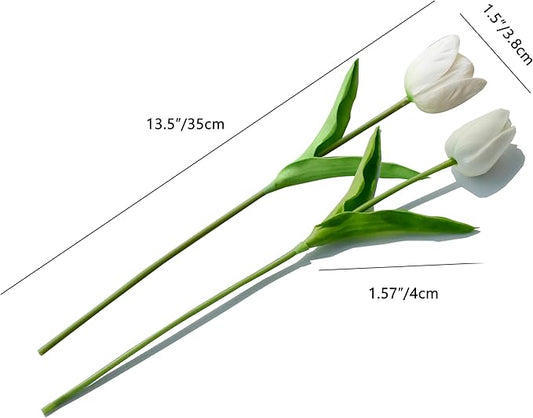 Mandy's Artificial Tulips 12 Stems White PU Faux Flowers for Thanksgiving and Christmas Decorations Wedding Home Decor 13.5 Inch