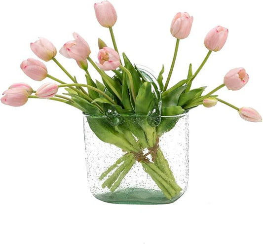 15pcs Artificial Tulips Flowers, Real Touch Latex Bouquet, Fake Tulips for Office Wedding Party Home Kitchen Garden Decoration(Light Pink,15pcs)
