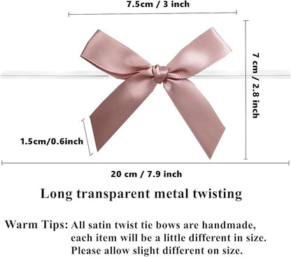 50 PCS 3 Inch Satin Twist Tie Bows, Twist Bows for Treat Bags, Pre Tied Bows with Wire, Ribbon Bows with Twist Ties, Bow Ties for Gift Bags, Popcorn Bags, Cookie Bags, Party Favors(Vanilla)