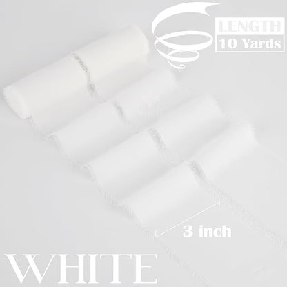 MEEDEE White Chiffon Ribbon 3 Inch White Fringe Ribbons Chiffon Silk Frayed Edge Ribbon Wide Chiffon Ribbons for Crafts, Flower Bouquet, Wedding Favors Wrapping (2 Rolls 10 Yards)
