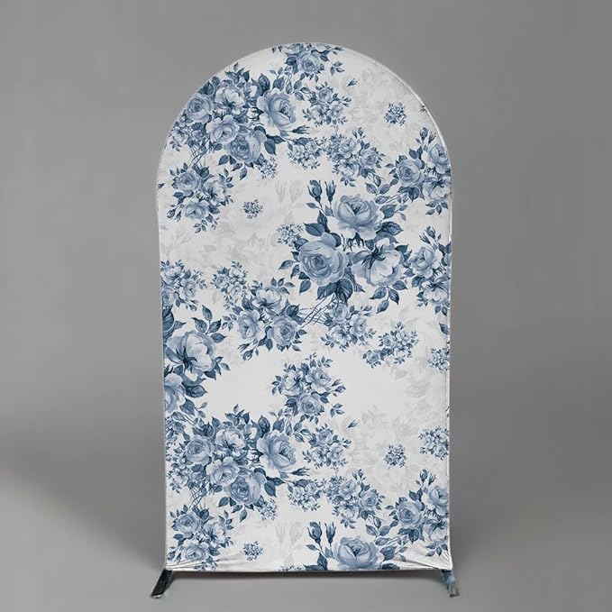 Arch Backdrop Cover Baby in Bloom Baby Shower Arch Stand Spandex Fabric Cover Blue Flowers Floral Pink Bows Girls Birthday Party Baptism Decorations (3X5ft,G-3856)