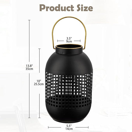 Flower Vase Rustic Metal Vase, 13.8" Black Lantern Vase with Handle for Farmhouse Home Décor Artificial Flowers and Centerpieces