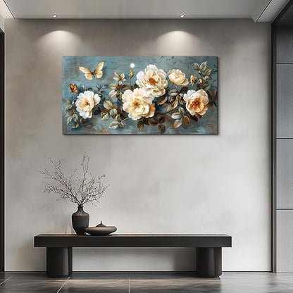 PHAOHUAXM Canvas Wall Decor For Bedroom Wall Art For Living Room Office Decor Abstract White Flower Wall Paintings Pictures Modern Artwork Posters Restaurant kitchen Home Decor Aesthetic 20"x40"