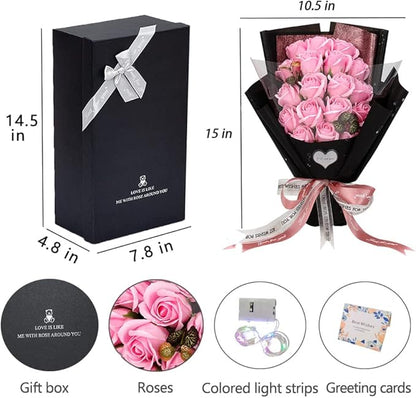 EIGHTOWN Roses Bouquet Artificial Flower - Preserved Pink Rose Flowers with Love Necklace for Her - Unique Gifts Valentine's Day, Mother's Day, Thanksgiving, Birthday, Anniversary
