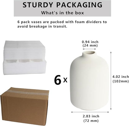 YANLING Small White Vase for Decor, 6 Pack Ceramic Vases for Pampas Grass, Boho Vase for Home Decor White Vases for Flowers, Modern Ceramic Vase Dried Flowers Vases