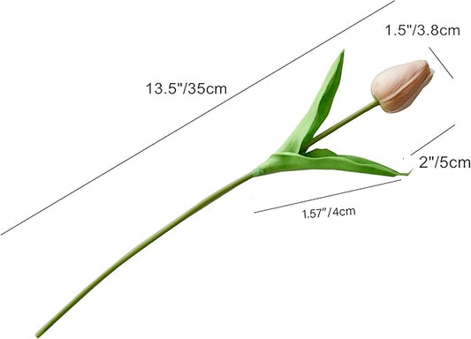 Mandy's Artificial Tulips 20 Stems Light Brown PU Faux Flowers for Thanksgiving and Christmas Decorations Wedding Home Decor 13.5 Inch